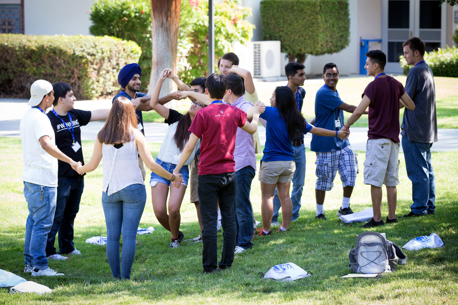 Freshman orientation students during an ice breaking activity.