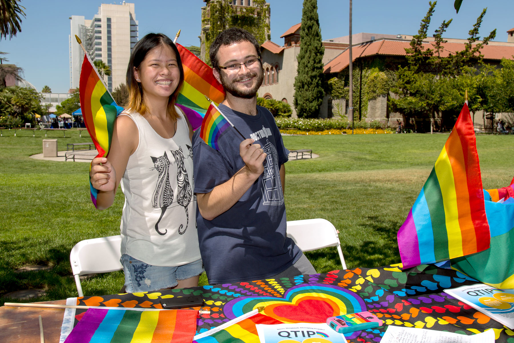 Students promoting the Pride Center, an SJSU Student Organization.