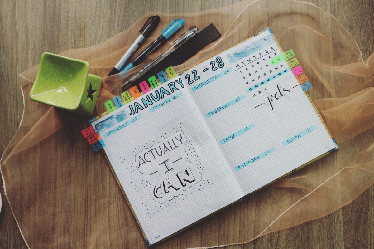 Weekly handwritten calendar with text, "Actually I can."