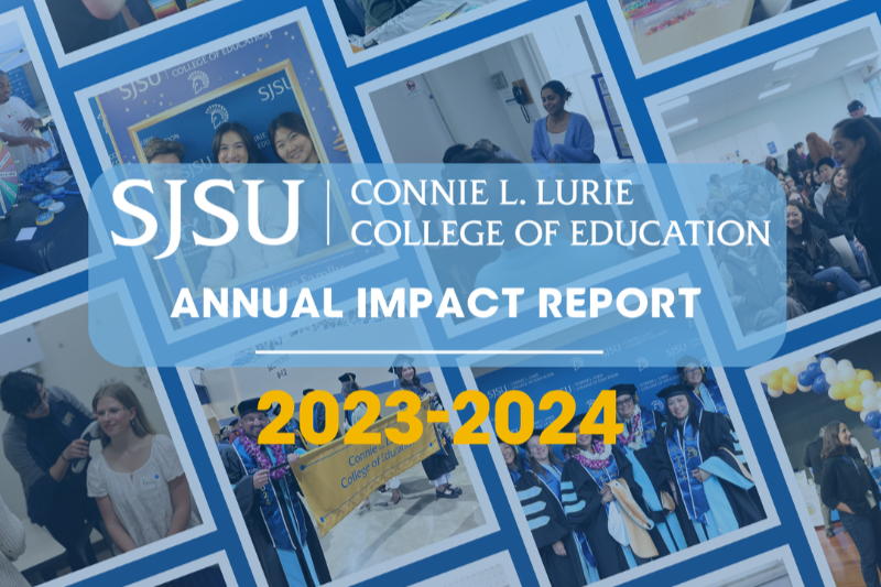 screenshot image of the 2023-2024 annual impact report with multiple student photos over a blue background