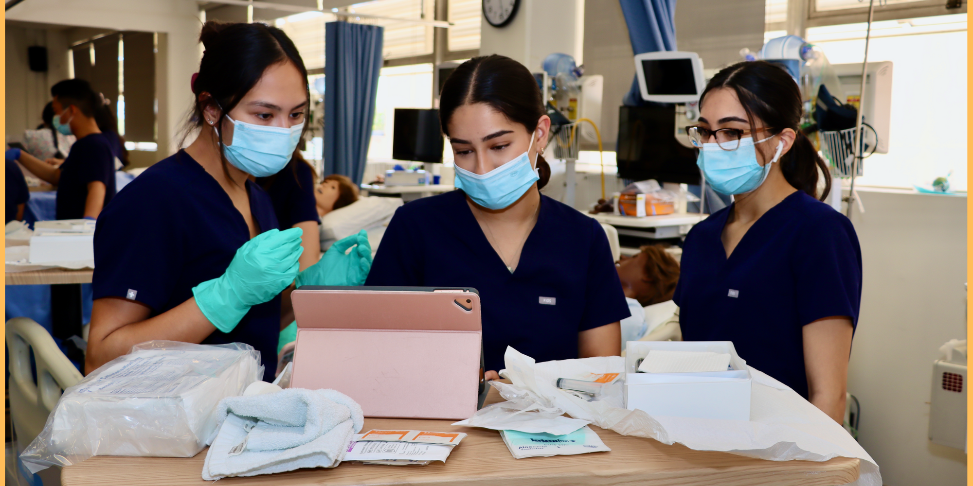 Nursing students participating in Skill Lab training. Photo credit: Joanne Delamar, 2022.