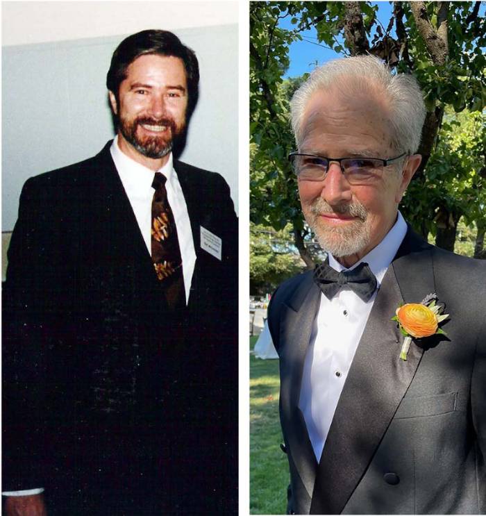 side by side photo of Dr. Guy McCormack in 1993 and 2024