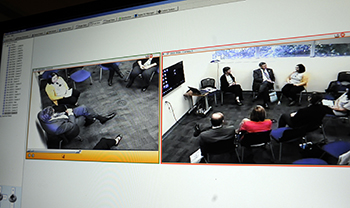 screen showing multiple surveillance video feeds