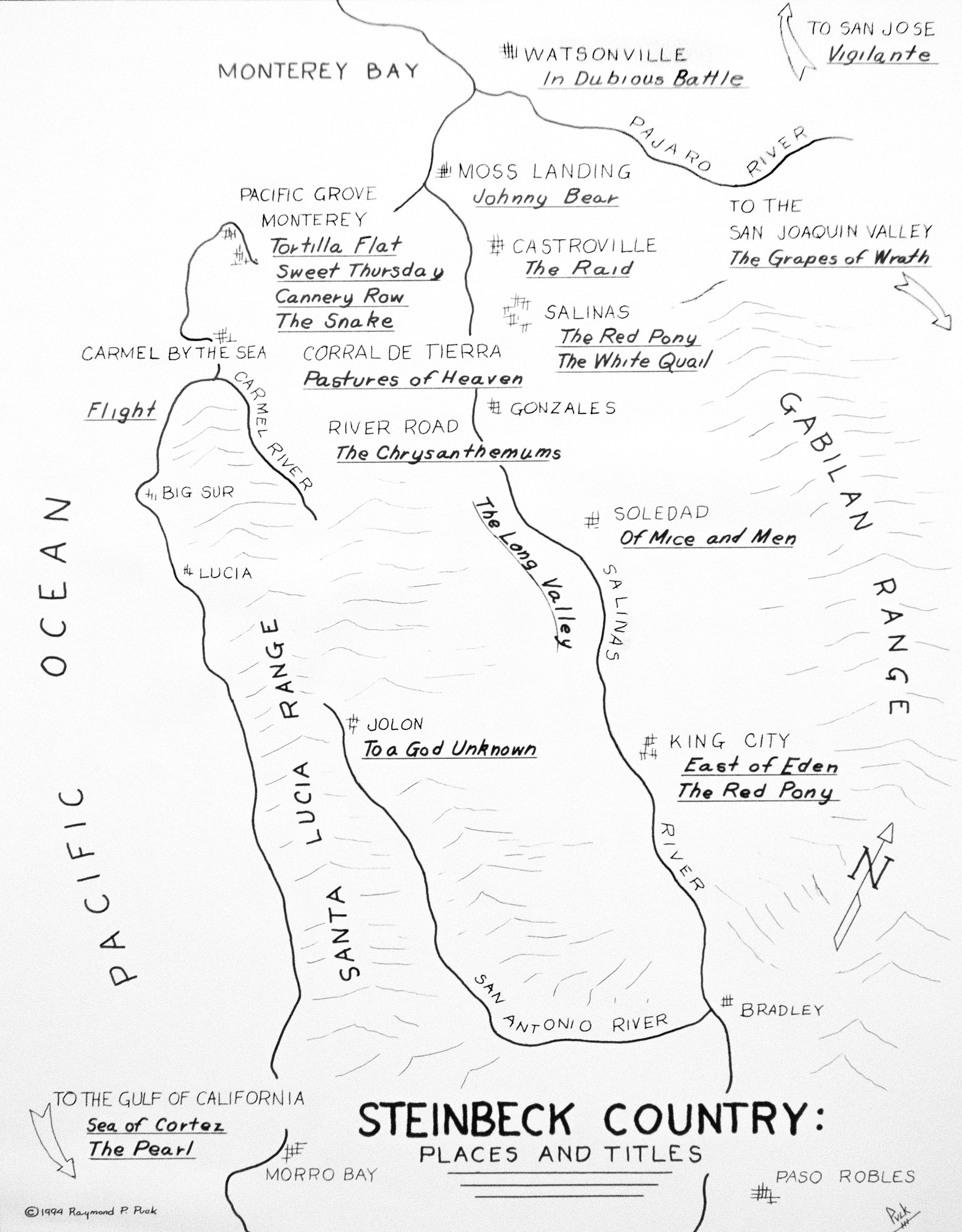 Steinbeck country map showing places in CA corresponding with Steinbeck's works