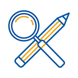 Pencil and magnifying glass icon.