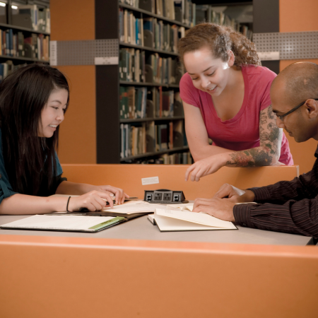 students working at the library