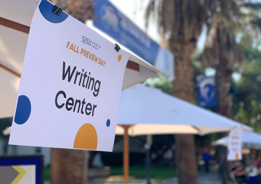 Writing Center signage outside at event